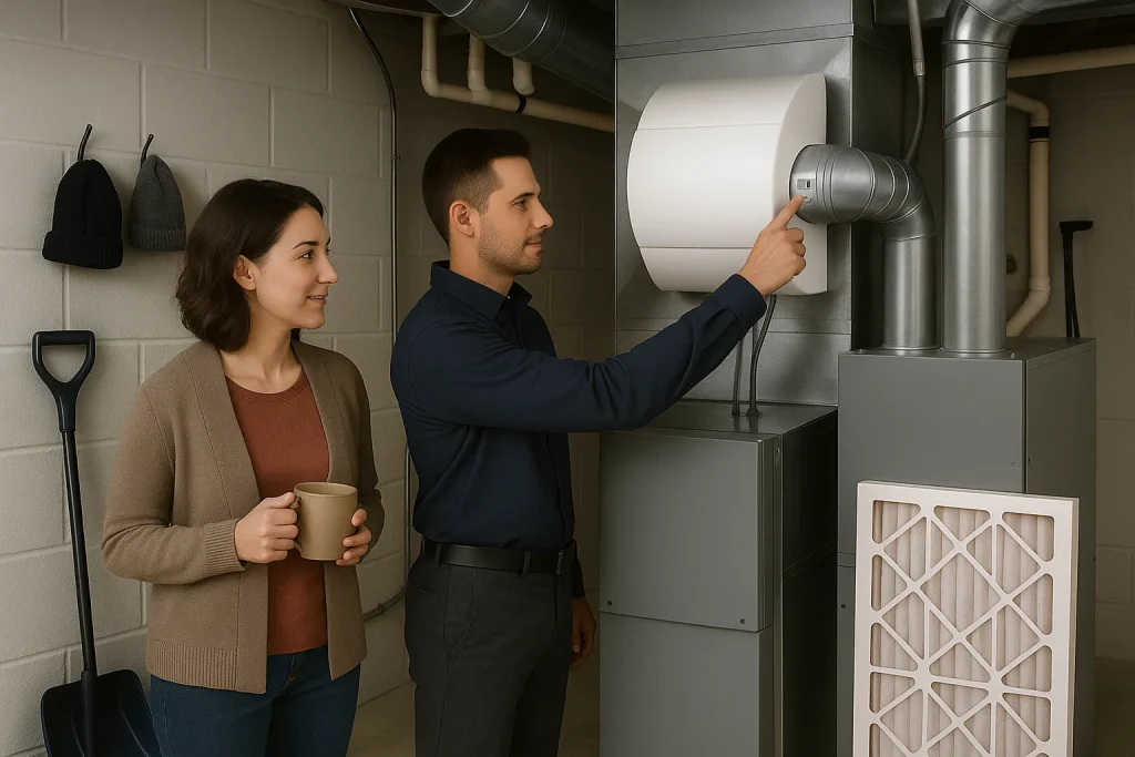 Whole‑home humidifier and air‑purifier installed alongside HVAC system during winter heating season to improve indoor air quality.